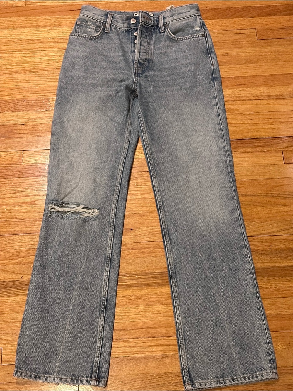 Free People Holly High Rise bootcut distressed knee jeans in cambridge blue - Picture 7 of 7